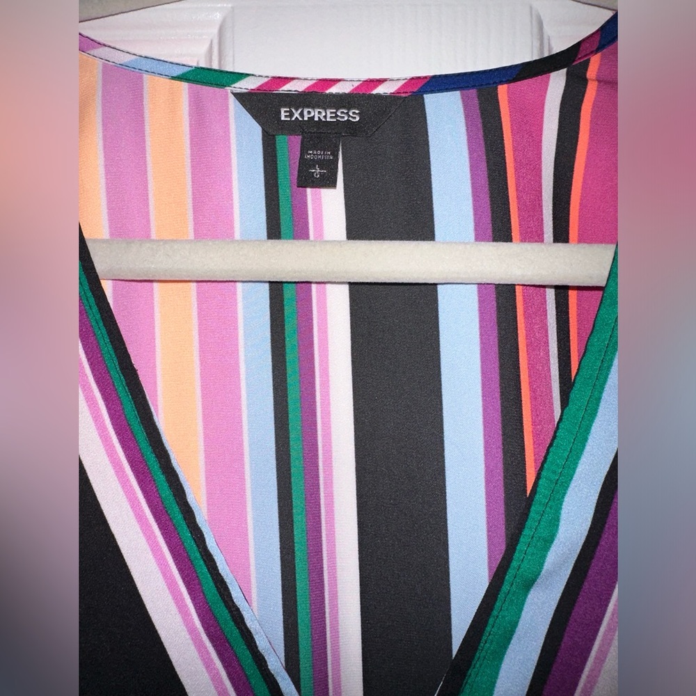 Express Striped Multi Color Wrap Top - Picture 3 of 6